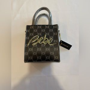 NWT Bebe Gianna Monogram Crossbody / Tote Purse / Handbag Black/Grey with Logo